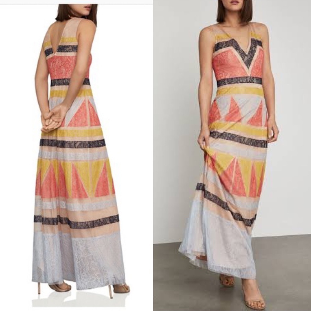 BCBGMAXAZRIA Colour-Block Sleeveless Maxi Dress 0